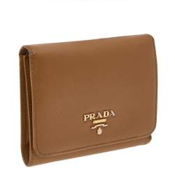 Pre Owned Prada Beige Saffiano Leather Compact Wallet