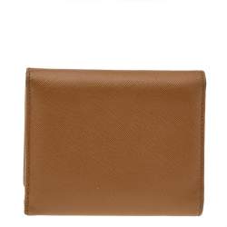 Pre Owned Prada Beige Saffiano Leather Compact Wallet