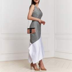 Pre Owned Prada Metallic Pink/Black Leather Cahier Shoulder Bag