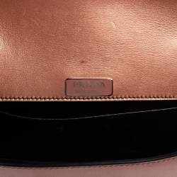Pre Owned Prada Metallic Pink/Black Leather Cahier Shoulder Bag