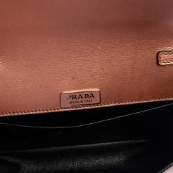 Pre Owned Prada Metallic Pink/Black Leather Cahier Shoulder Bag