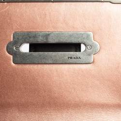 Pre Owned Prada Metallic Pink/Black Leather Cahier Shoulder Bag