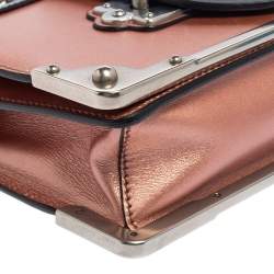 Pre Owned Prada Metallic Pink/Black Leather Cahier Shoulder Bag