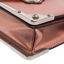 Pre Owned Prada Metallic Pink/Black Leather Cahier Shoulder Bag