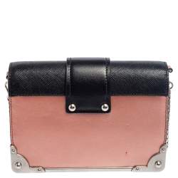 Pre Owned Prada Metallic Pink/Black Leather Cahier Shoulder Bag