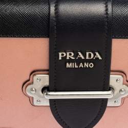 Pre Owned Prada Metallic Pink/Black Leather Cahier Shoulder Bag