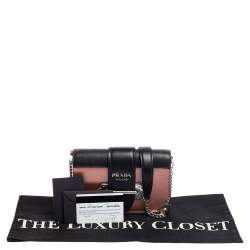 Pre Owned Prada Metallic Pink/Black Leather Cahier Shoulder Bag