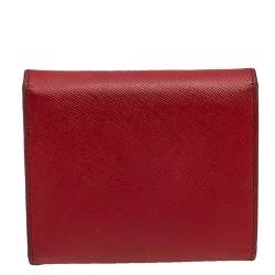 Pre Owned Prada Red Saffiano Leather Compact Wallet