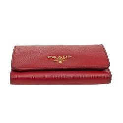 Pre Owned Prada Red Saffiano Leather Compact Wallet