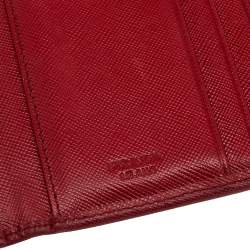 Pre Owned Prada Red Saffiano Leather Compact Wallet