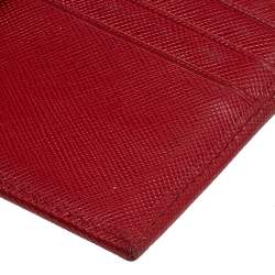 Pre Owned Prada Red Saffiano Leather Compact Wallet