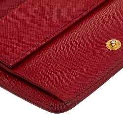 Pre Owned Prada Red Saffiano Leather Compact Wallet