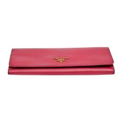 Pre Owned Prada Pink Saffiano Leather Continental Flap Wallet