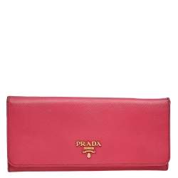 Pre Owned Prada Pink Saffiano Leather Continental Flap Wallet