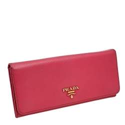 Pre Owned Prada Pink Saffiano Leather Continental Flap Wallet