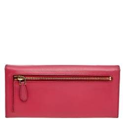 Pre Owned Prada Pink Saffiano Leather Continental Flap Wallet