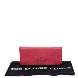 Pre Owned Prada Pink Saffiano Leather Continental Flap Wallet