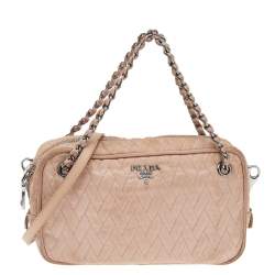 Prada Beige Quilted Nylon And Leather Small Tessuto Shoulder Bag