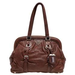 Pre Owned Prada Dark Brown Leather Frame Satchel