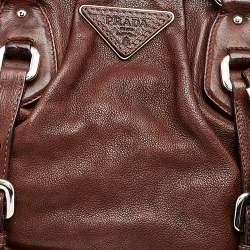 Pre Owned Prada Dark Brown Leather Frame Satchel