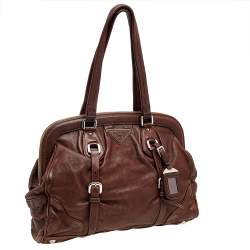 Pre Owned Prada Dark Brown Leather Frame Satchel