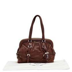 Pre Owned Prada Dark Brown Leather Frame Satchel