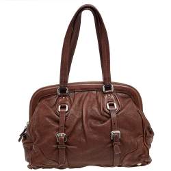 Pre Owned Prada Dark Brown Leather Frame Satchel
