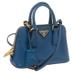 Pre Owned Prada Blue Saffiano Leather Mini Promenade Satchel