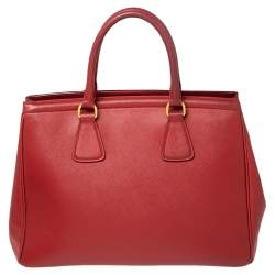 Pre Owned Prada Red Saffiano Leather Parabole Tote