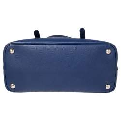 Pre Owned Prada Blue Saffiano Cuir Leather Small Double Handle Tote