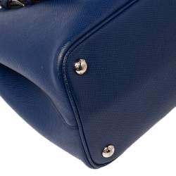 Pre Owned Prada Blue Saffiano Cuir Leather Small Double Handle Tote