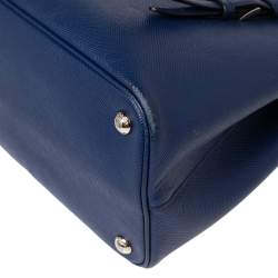 Pre Owned Prada Blue Saffiano Cuir Leather Small Double Handle Tote
