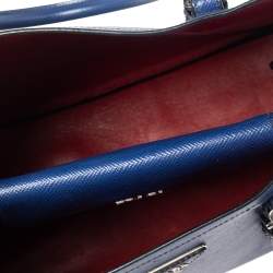 Pre Owned Prada Blue Saffiano Cuir Leather Small Double Handle Tote