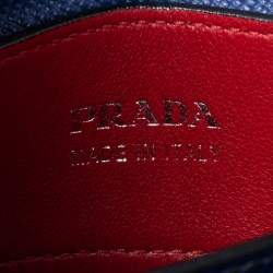 Pre Owned Prada Blue Saffiano Cuir Leather Small Double Handle Tote