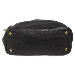 Pre Owned Prada Black Vitello Daino Leather Side Zip Tote