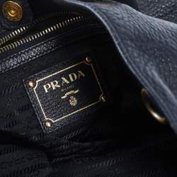 Pre Owned Prada Black Vitello Daino Leather Side Zip Tote