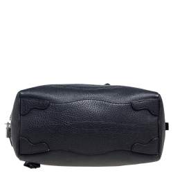 Pre Owned Prada Black Pebbled Leather Logo Embossed Bauletto Satchel