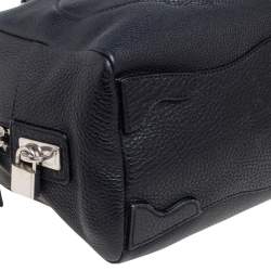 Pre Owned Prada Black Pebbled Leather Logo Embossed Bauletto Satchel