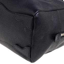 Pre Owned Prada Black Pebbled Leather Logo Embossed Bauletto Satchel