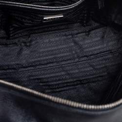 Pre Owned Prada Black Pebbled Leather Logo Embossed Bauletto Satchel