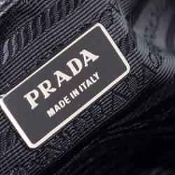 Pre Owned Prada Black Pebbled Leather Logo Embossed Bauletto Satchel