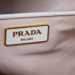Pre Owned Prada Gold Saffiano Lux Leather Studded Pyramid Frame Satchel