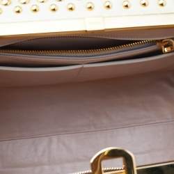 Pre Owned Prada Gold Saffiano Lux Leather Studded Pyramid Frame Satchel