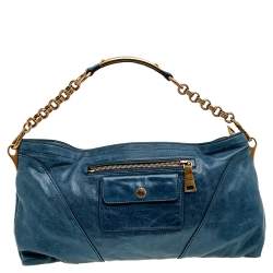 Pre Owned Prada Blue Leather Chain Shoulder Bag