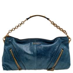 Pre Owned Prada Blue Leather Chain Shoulder Bag
