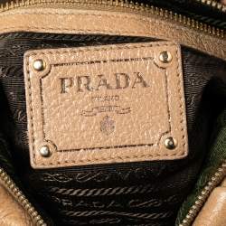 Pre Owned Prada Beige Cervo Lux Leather Woven Chain Hobo