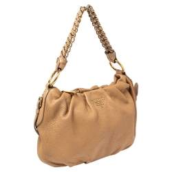 Pre Owned Prada Beige Cervo Lux Leather Woven Chain Hobo
