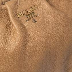 Pre Owned Prada Beige Cervo Lux Leather Woven Chain Hobo