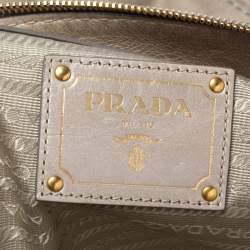 Pre Owned Prada Light Beige Leather East/West Bauletto Bag