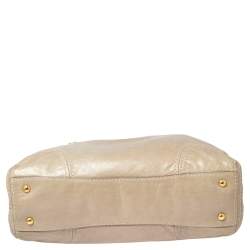 Pre Owned Prada Light Beige Leather East/West Bauletto Bag